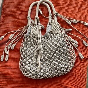 Monserat De Lucca Macramé Belen Tote — Boho Chic Cream Shoulder Bag, Large